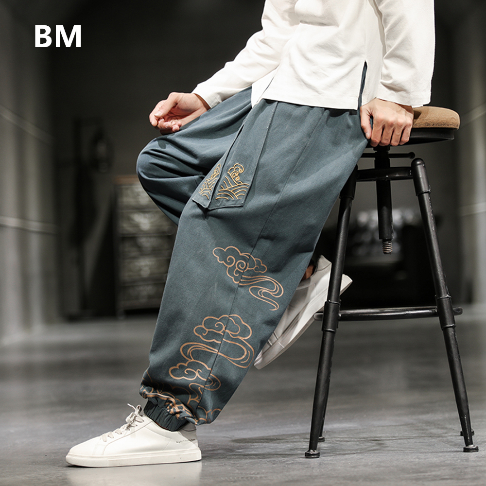 Chino Pants Men - Chinese Style Retro Auspicious Clouds Print