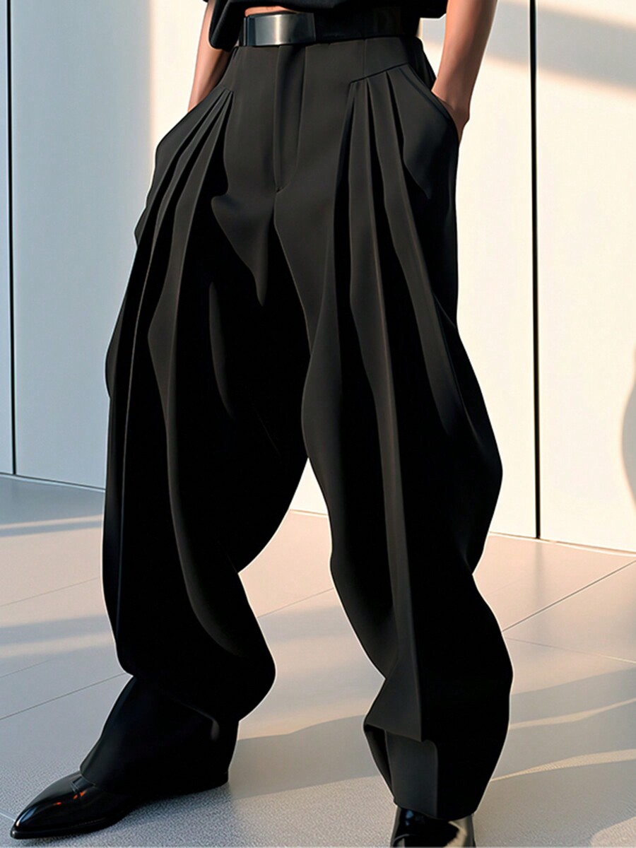 Chino Pants Men - Mens High Waist Pleated Wide Leg