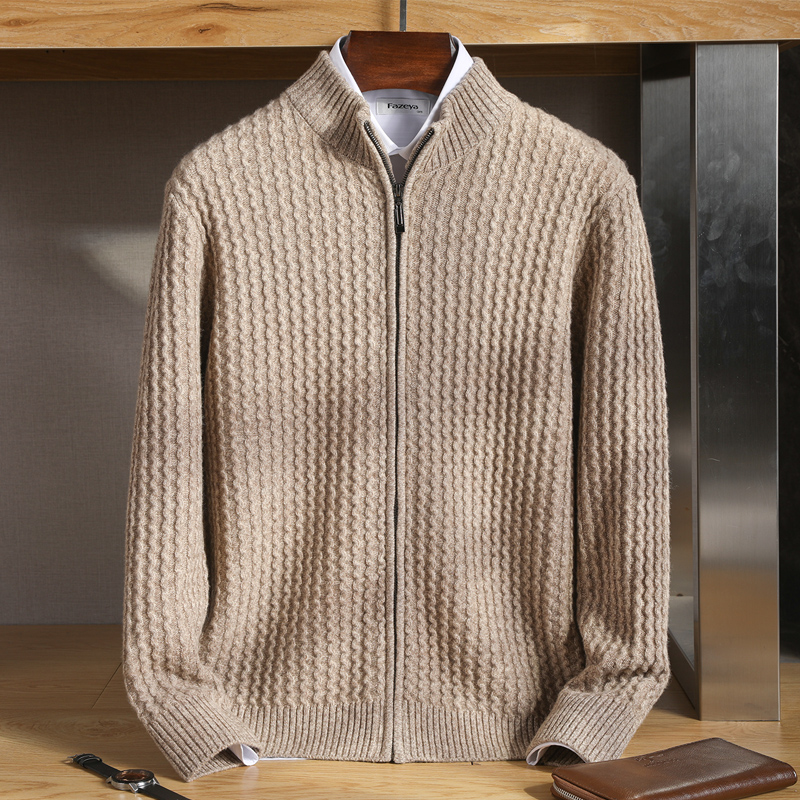 Men'S Fashion Zip Sweater - Men's Zipper Mock Collar Thickening Cardigan