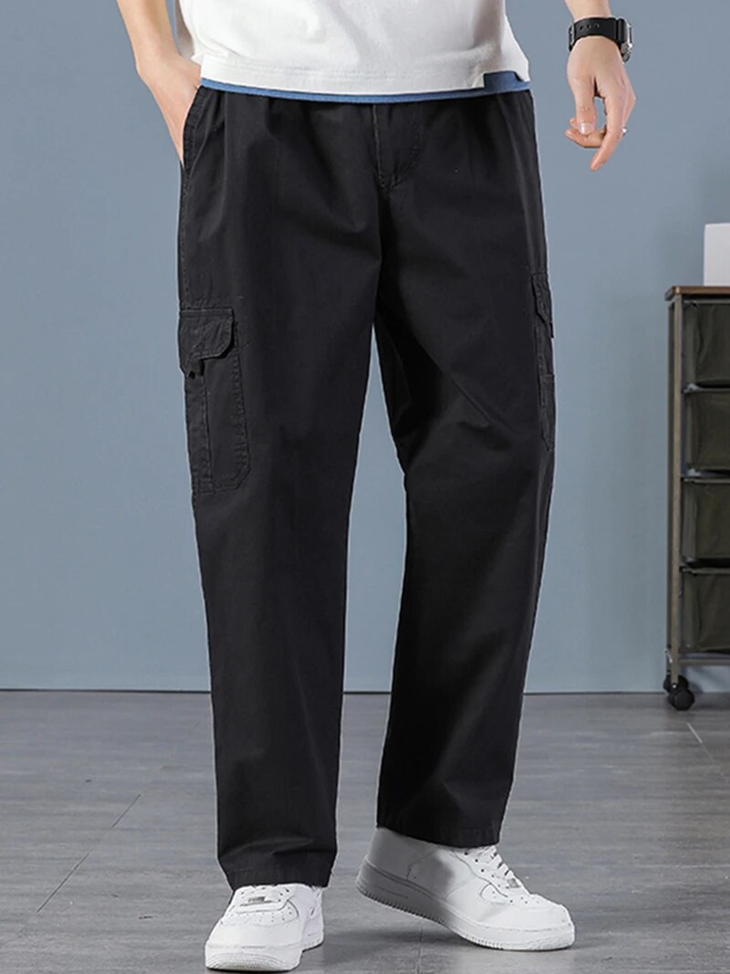 Cargo Jogger Pants - Men's 100% Cotton Straight Black Joggers