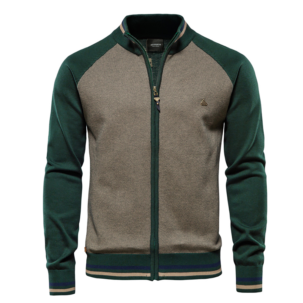 Men'S Fashion Zip Sweater - AIOPESON Spliced Cardigan Men Streetwear Casual
