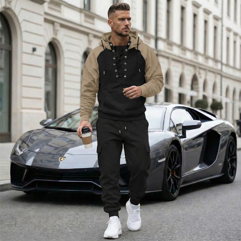 Cargo Jogger Pants - Men's 2 Piece Raglan Sleeve Tracksuit