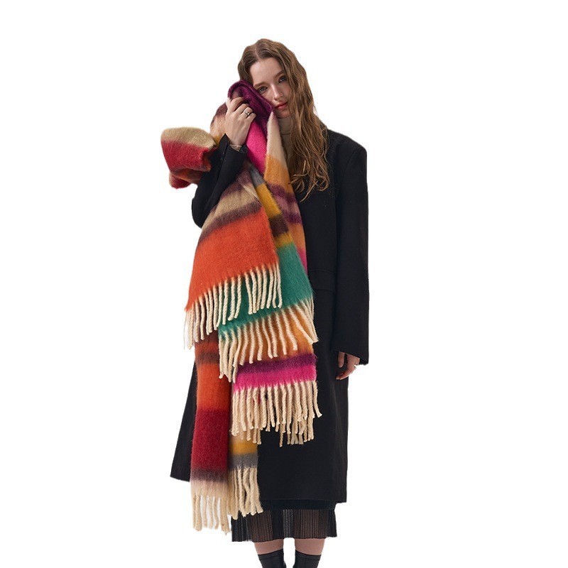 New Winter Rainbow Plaid Brush - Mens Fashion Poncho avaliação e preço