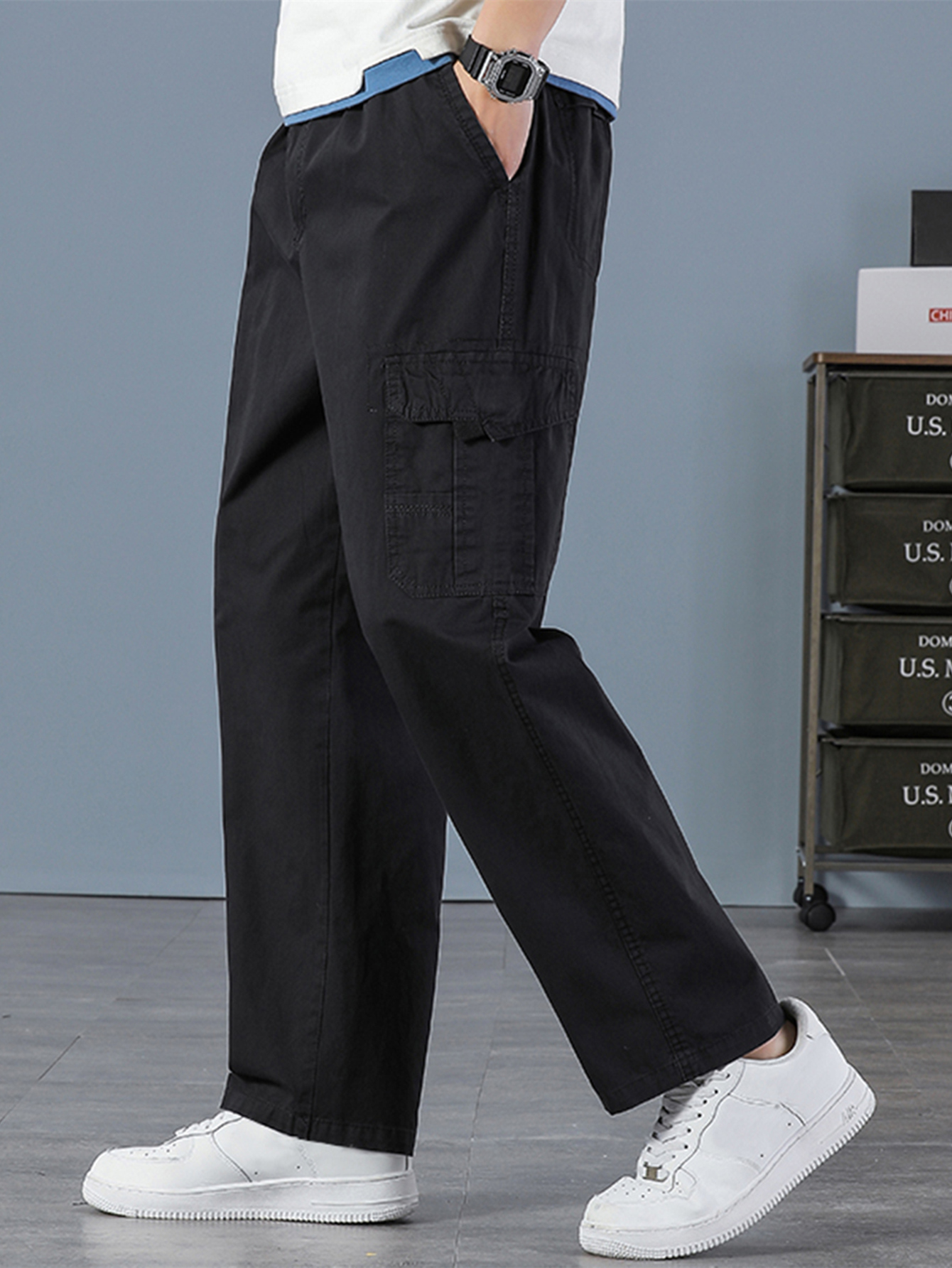 Men's 100% Cotton Straight Bla - Cargo Jogger Pants avaliação e preço