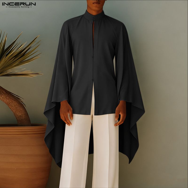 INCERUN Men Shirt Solid Color  - Mens Fashion Poncho avaliação e preço