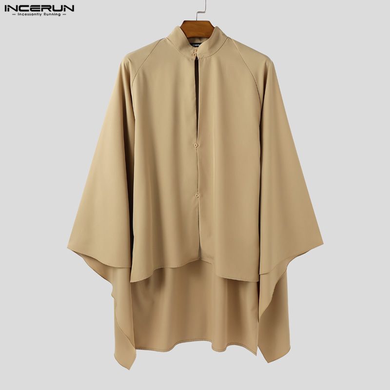 INCERUN Men Shirt Solid Color  - Mens Fashion Poncho avaliação e preço