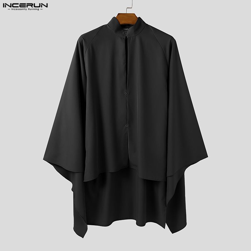 INCERUN Men Shirt Solid Color  - Mens Fashion Poncho avaliação e preço