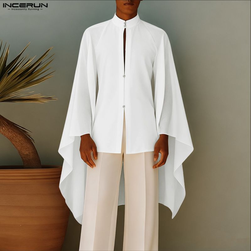 INCERUN Men Shirt Solid Color  - Mens Fashion Poncho avaliação e preço