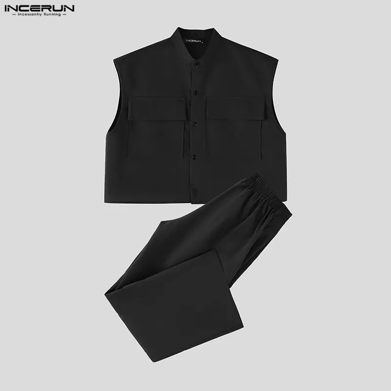 INCERUN Men Sets Solid Sleevel - Mens Fashion Streetwear avaliação e preço