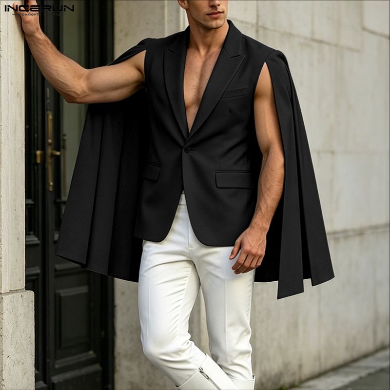 INCERUN Men's Irregular Blazer - Mens Fashion Poncho avaliação e preço