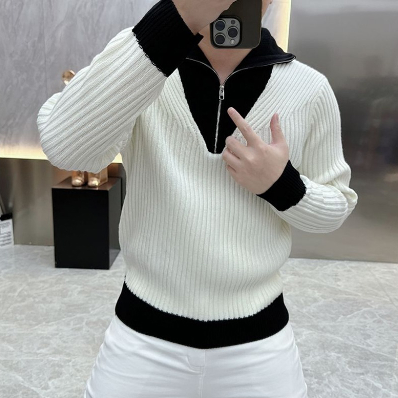 Men Korean Fashion Black White - Men'S Fashion Zip Sweater avaliação e preço
