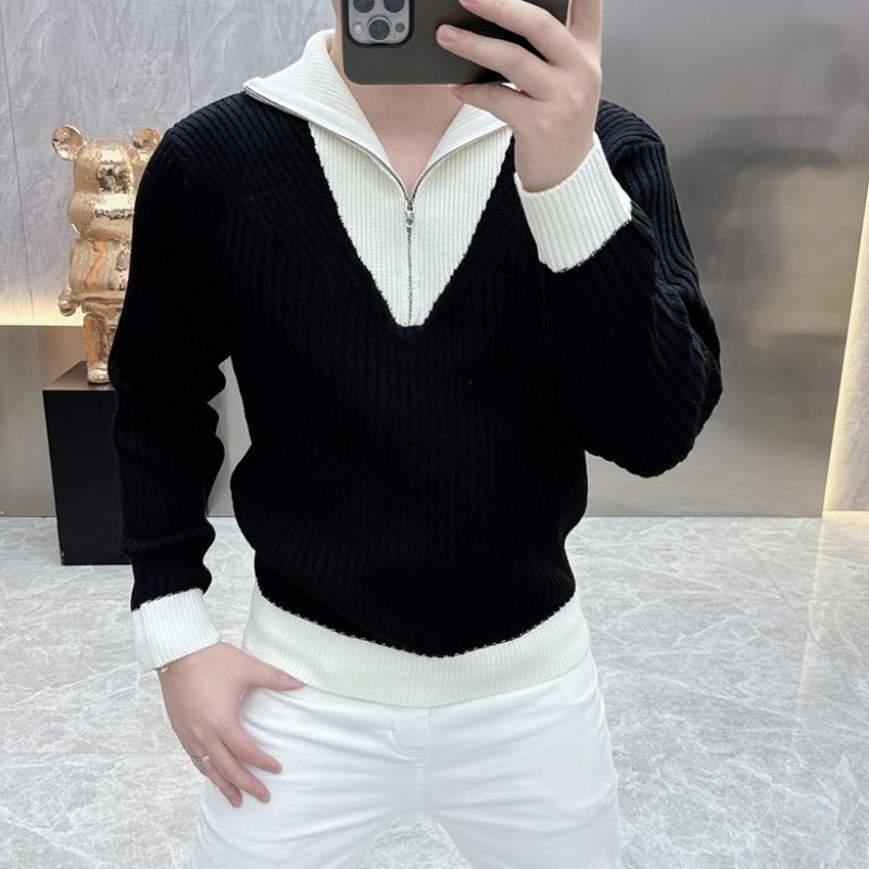 Men Korean Fashion Black White - Men'S Fashion Zip Sweater avaliação e preço