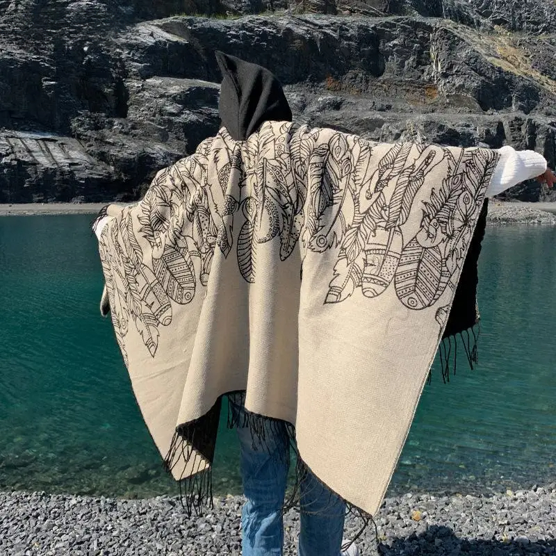 Vintage Tassel Cape Coat Fring - Mens Fashion Poncho avaliação e preço