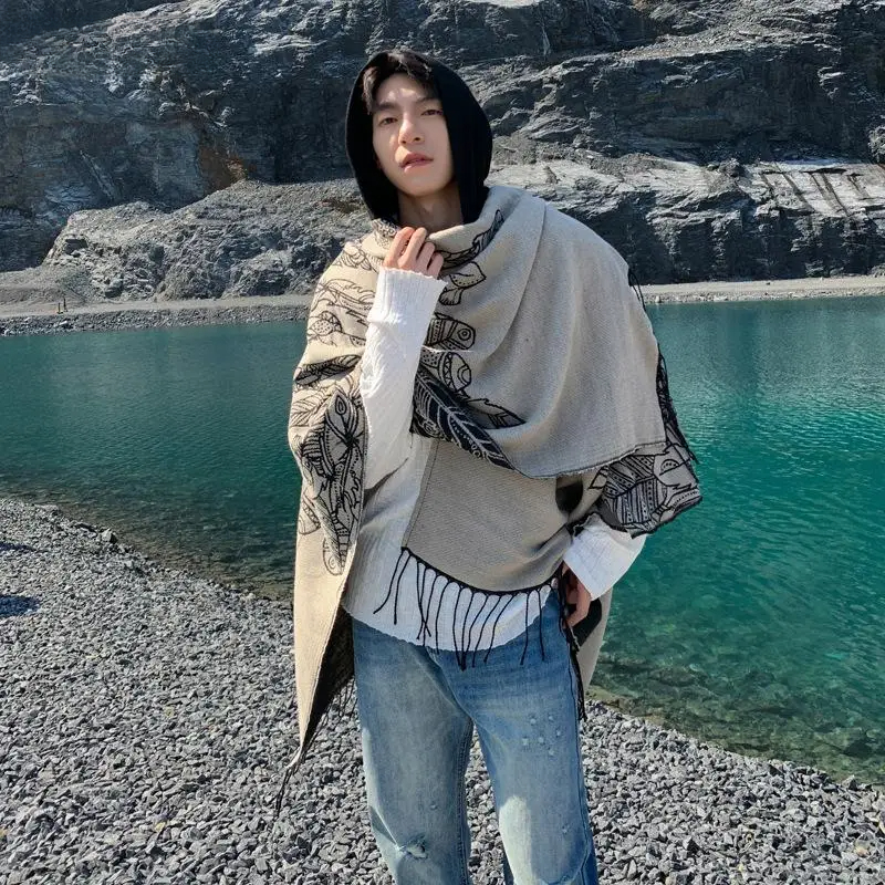 Vintage Tassel Cape Coat Fring - Mens Fashion Poncho avaliação e preço