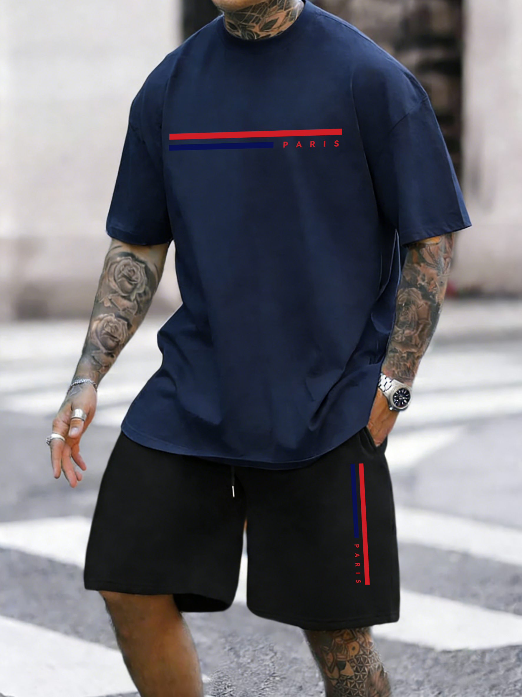 Paris Line Simple Pattern Summ - Mens Fashion Streetwear avaliação e preço