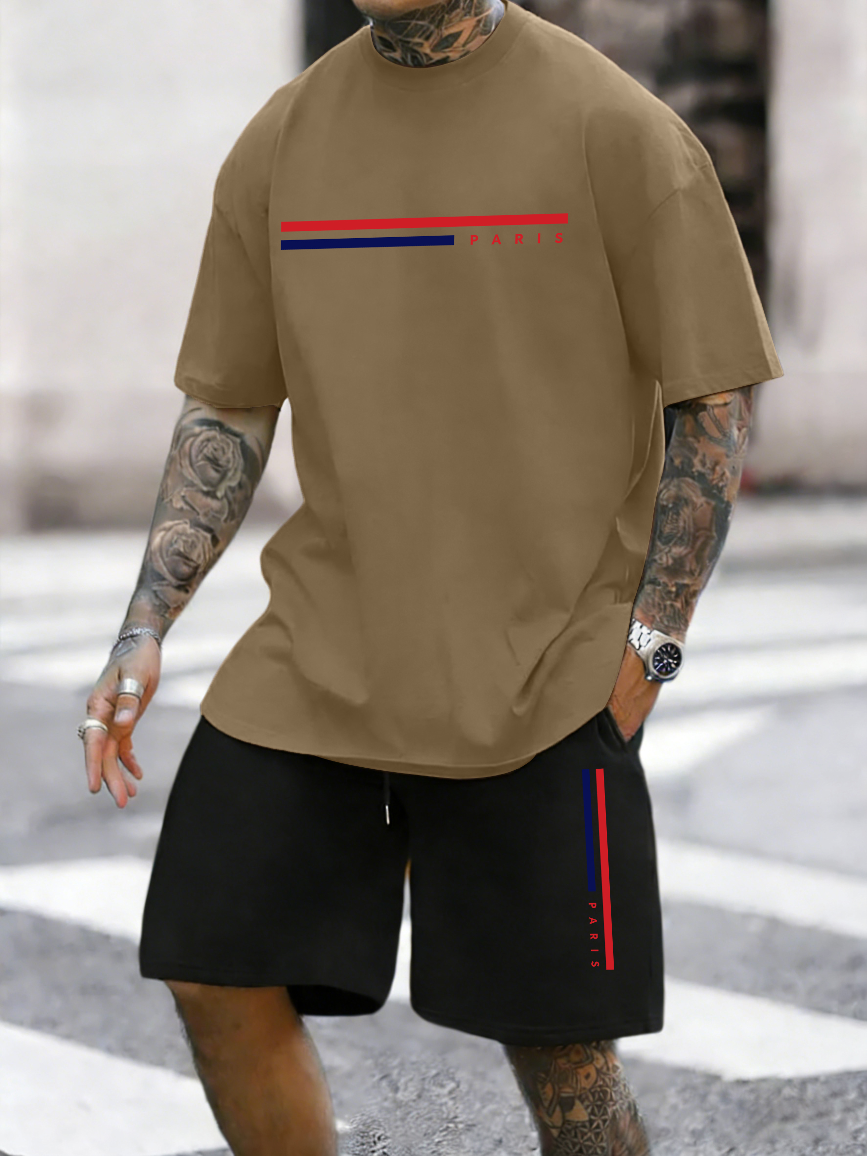 Paris Line Simple Pattern Summ - Mens Fashion Streetwear avaliação e preço