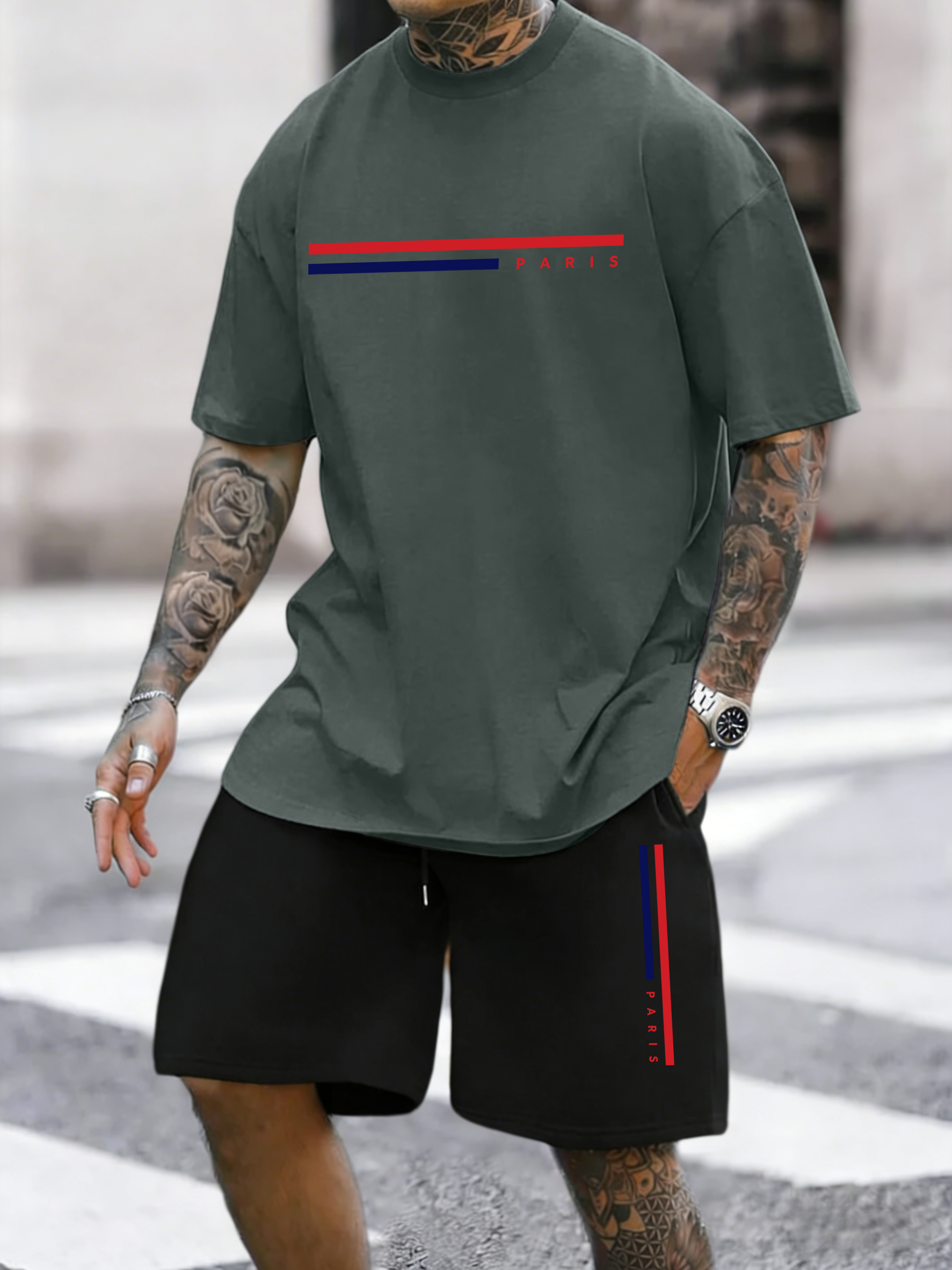 Paris Line Simple Pattern Summ - Mens Fashion Streetwear avaliação e preço